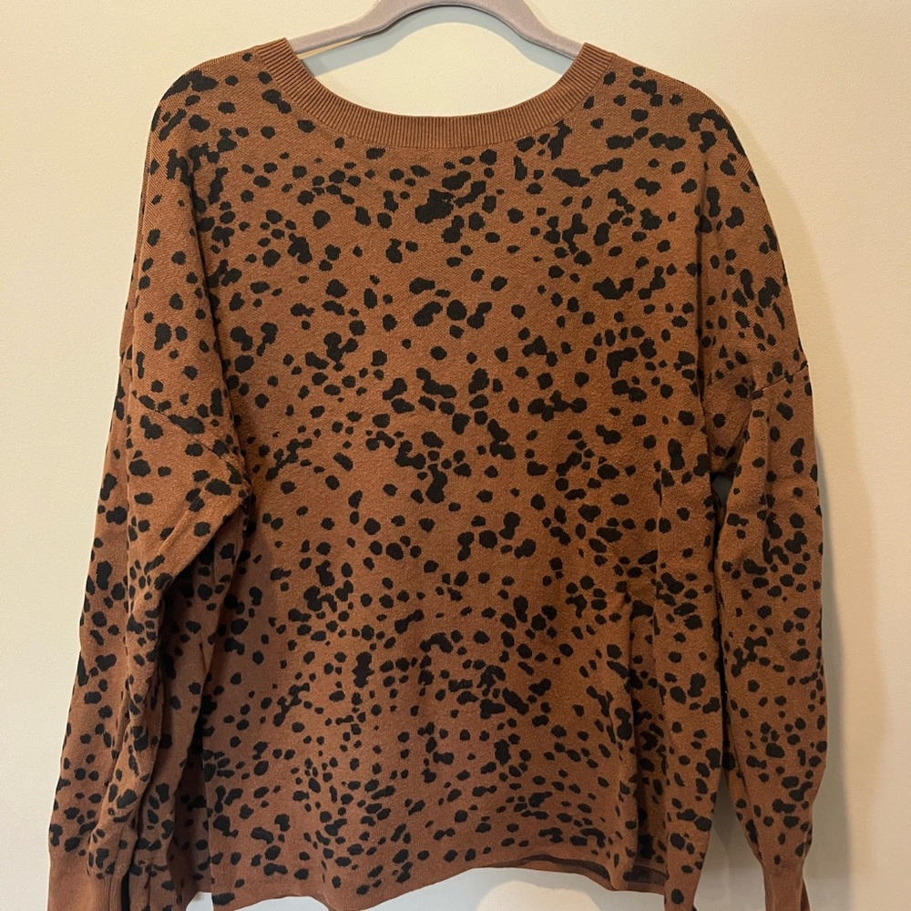J. Jill Brown and Black Leopard-Print Crewneck Sweater